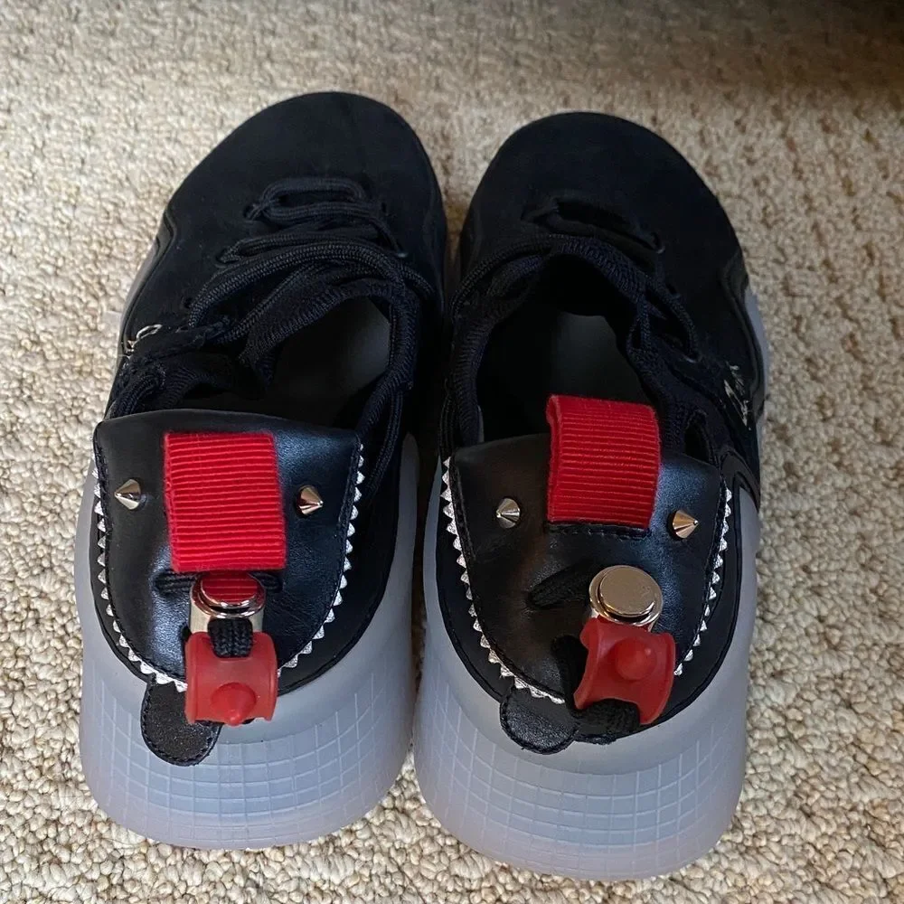 Christian Louboutin Black and Gray Sneakers with Red Accents